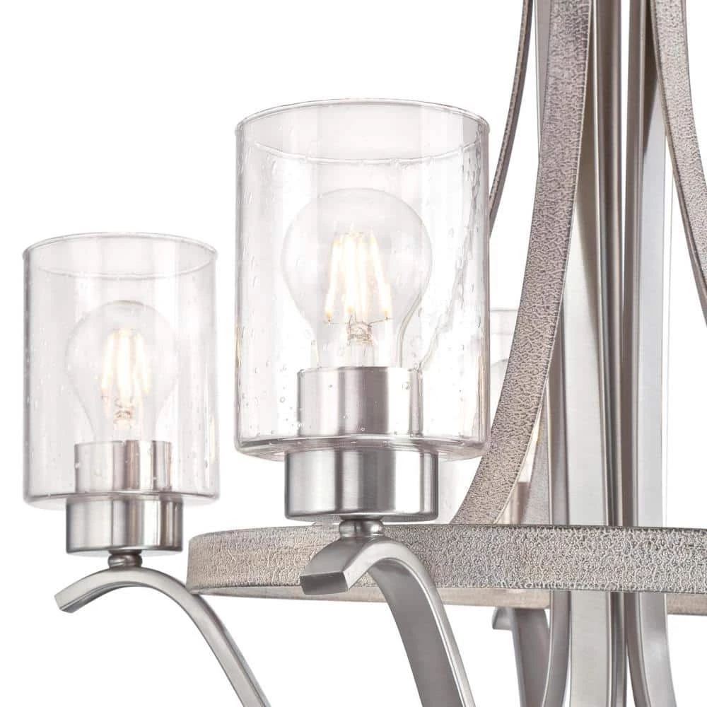 Barnwell 5-Light Antique Ash and Brushed Nickel Chandelier with Clear Seeded Glass Shades by Westinghouse 4 Barnwell 5-Light Antique Ash and Brushed Nickel Chandelier with Clear Seeded Glass Shades by Westinghouse - Image 4