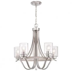 Barnwell 5-Light Antique Ash and Brushed Nickel Chandelier with Clear Seeded Glass Shades by Westinghouse
