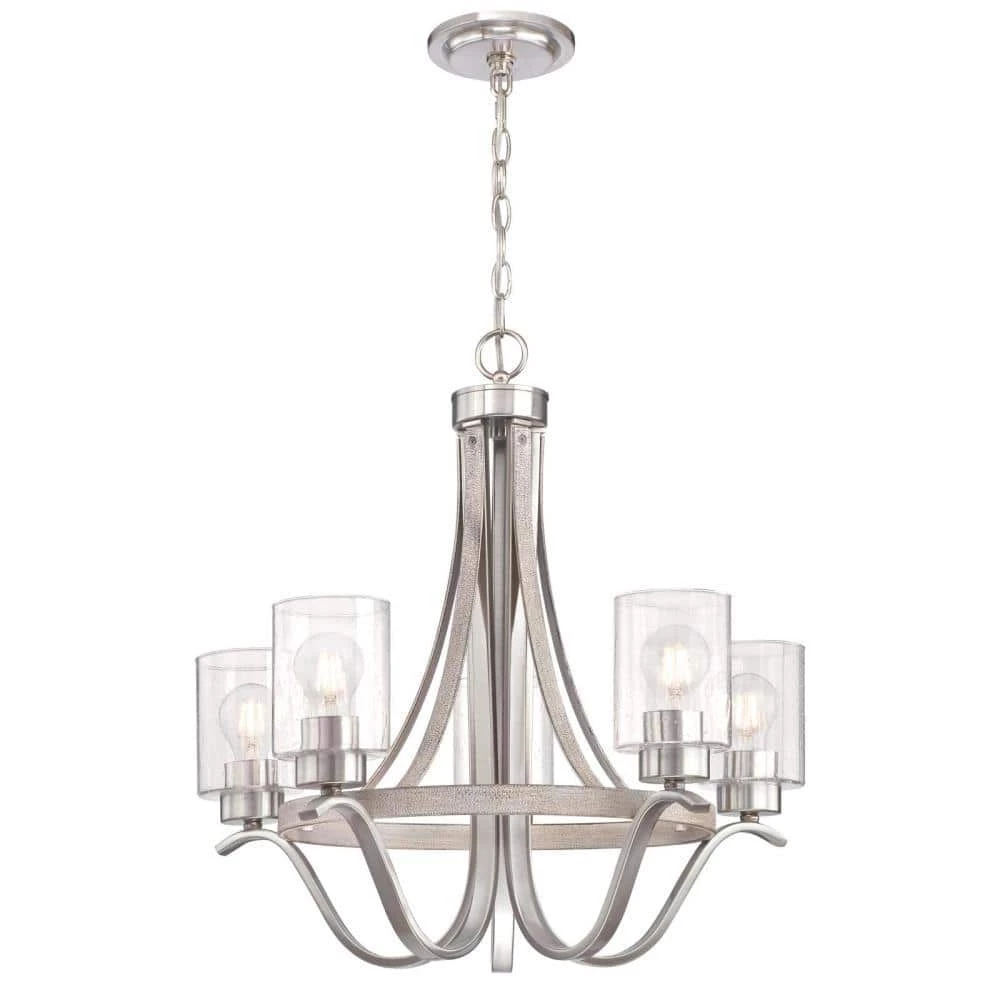 Barnwell 5-Light Antique Ash and Brushed Nickel Chandelier with Clear Seeded Glass Shades by Westinghouse 1 Barnwell 5-Light Antique Ash and Brushed Nickel Chandelier with Clear Seeded Glass Shades by Westinghouse