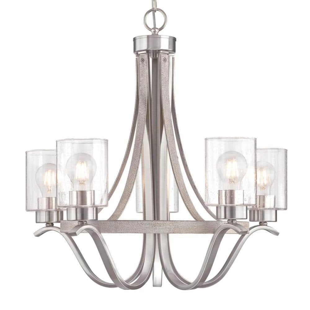 Barnwell 5-Light Antique Ash and Brushed Nickel Chandelier with Clear Seeded Glass Shades by Westinghouse 3 Barnwell 5-Light Antique Ash and Brushed Nickel Chandelier with Clear Seeded Glass Shades by Westinghouse - Image 3
