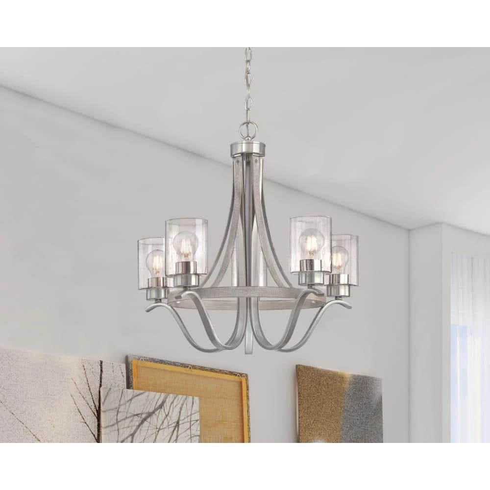 Barnwell 5-Light Antique Ash and Brushed Nickel Chandelier with Clear Seeded Glass Shades by Westinghouse 2 Barnwell 5-Light Antique Ash and Brushed Nickel Chandelier with Clear Seeded Glass Shades by Westinghouse - Image 2