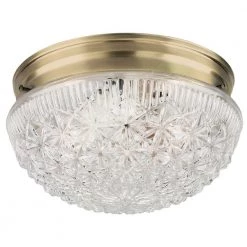 2-Light Ceiling Fixture Antique Brass Interior Flush-Mount with Clear Faceted Glass by Westinghouse