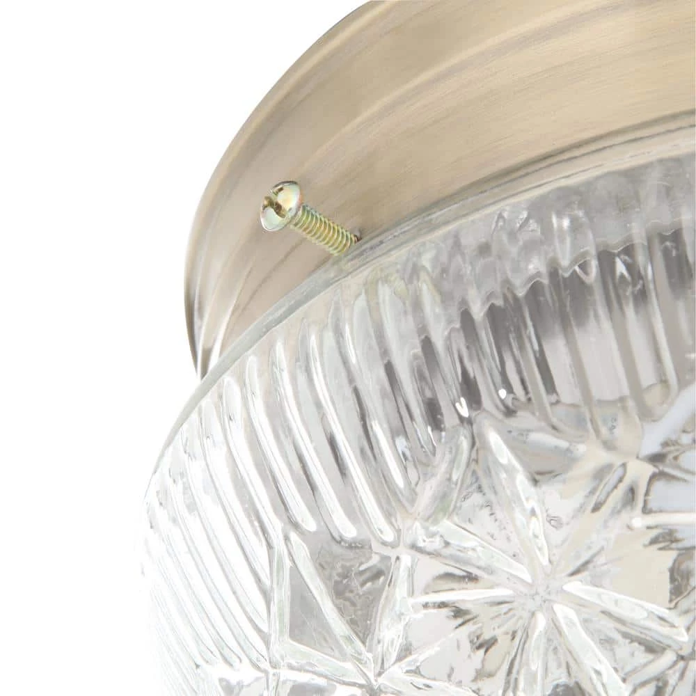 2-Light Ceiling Fixture Antique Brass Interior Flush-Mount with Clear Faceted Glass by Westinghouse 4 2-Light Ceiling Fixture Antique Brass Interior Flush-Mount with Clear Faceted Glass by Westinghouse - Image 4