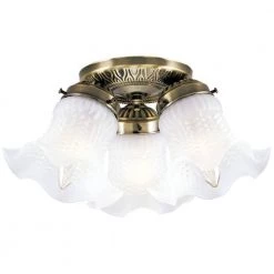 3-Light Ceiling Fixture Antique Brass Interior Flush-Mount with Frosted Ruffled Edge Glass by Westinghouse