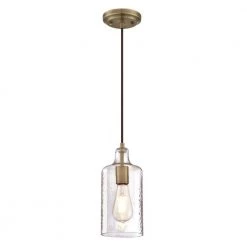 Carmen 1-Light Antique Brass Mini Pendant with Clear Textured Glass Shade by Westinghouse