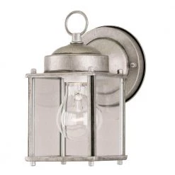 1-Light Antique Silver Steel Exterior Wall Lantern Sconce with Clear Glass Panels by Westinghouse