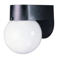 1-Light Black Polycarbonate Outdoor Wall Lantern Sconce with White Glass Globe by Westinghouse