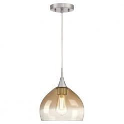 1-Light Brushed Nickel Pendant with Amber and Clear Glass Shade by Westinghouse -Westinghouse Shop brushed nickel westinghouse chandeliers 6366900 4f 1000