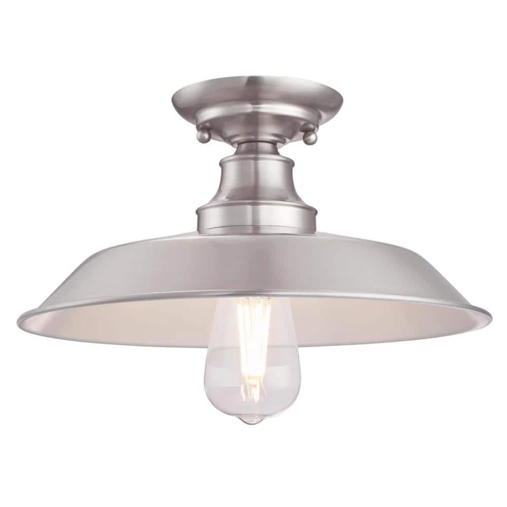 Iron Hill 12 in. 1-Light Brushed Nickel Semi-Flush Mount by Westinghouse 1 Iron Hill 12 in. 1-Light Brushed Nickel Semi-Flush Mount by Westinghouse
