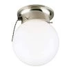 1-Light Brushed Nickel Interior Ceiling Flush Mount with Pull Chain and White Glass Globe by Westinghouse