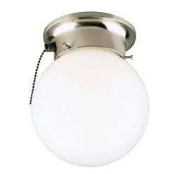 1-Light Brushed Nickel Interior Ceiling Flush Mount with Pull Chain and White Glass Globe by Westinghouse