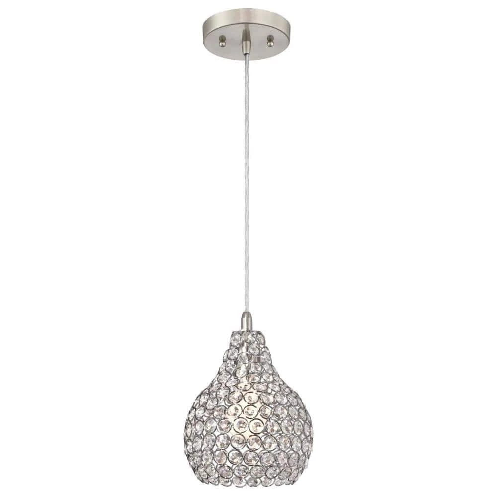 Kelcie 1-Light Brushed Nickel Mini Pendant with Crystal Jewel Shade by Westinghouse 1 Kelcie 1-Light Brushed Nickel Mini Pendant with Crystal Jewel Shade by Westinghouse