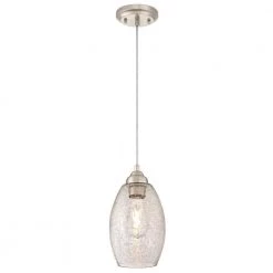 1-Light Brushed Nickel Mini Pendant with Clear Crackle Glass Shade by Westinghouse