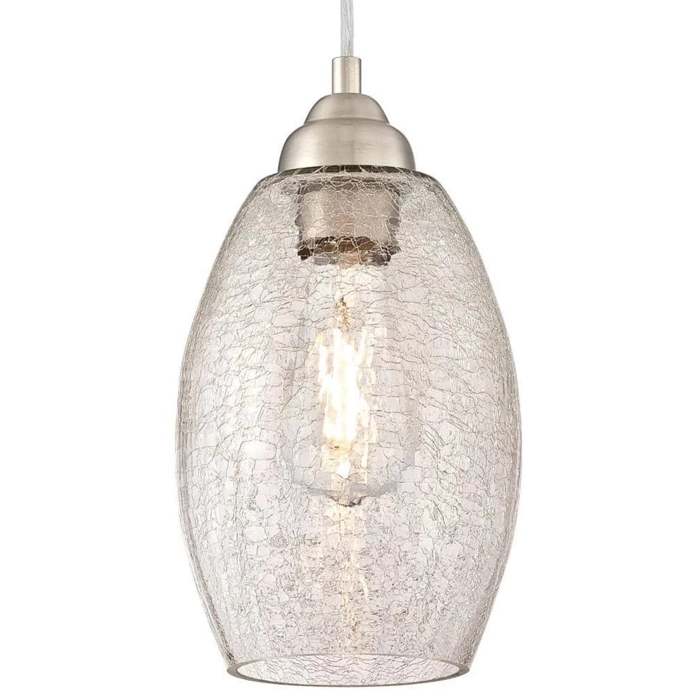 1-Light Brushed Nickel Mini Pendant with Clear Crackle Glass Shade by Westinghouse 3 1-Light Brushed Nickel Mini Pendant with Clear Crackle Glass Shade by Westinghouse - Image 3
