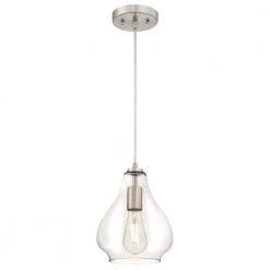 Wes 1-Light Brushed Nickel Mini Pendant with Clear Glass Shade by Westinghouse