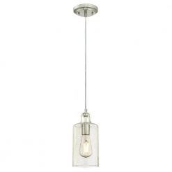 Carmen 1-Light Brushed Nickel Mini Pendant with Clear Textured Glass Shade by Westinghouse
