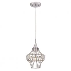 Shannon 1-Light Brushed Nickel Mini Pendant with Crystal Prism Cage Shade by Westinghouse