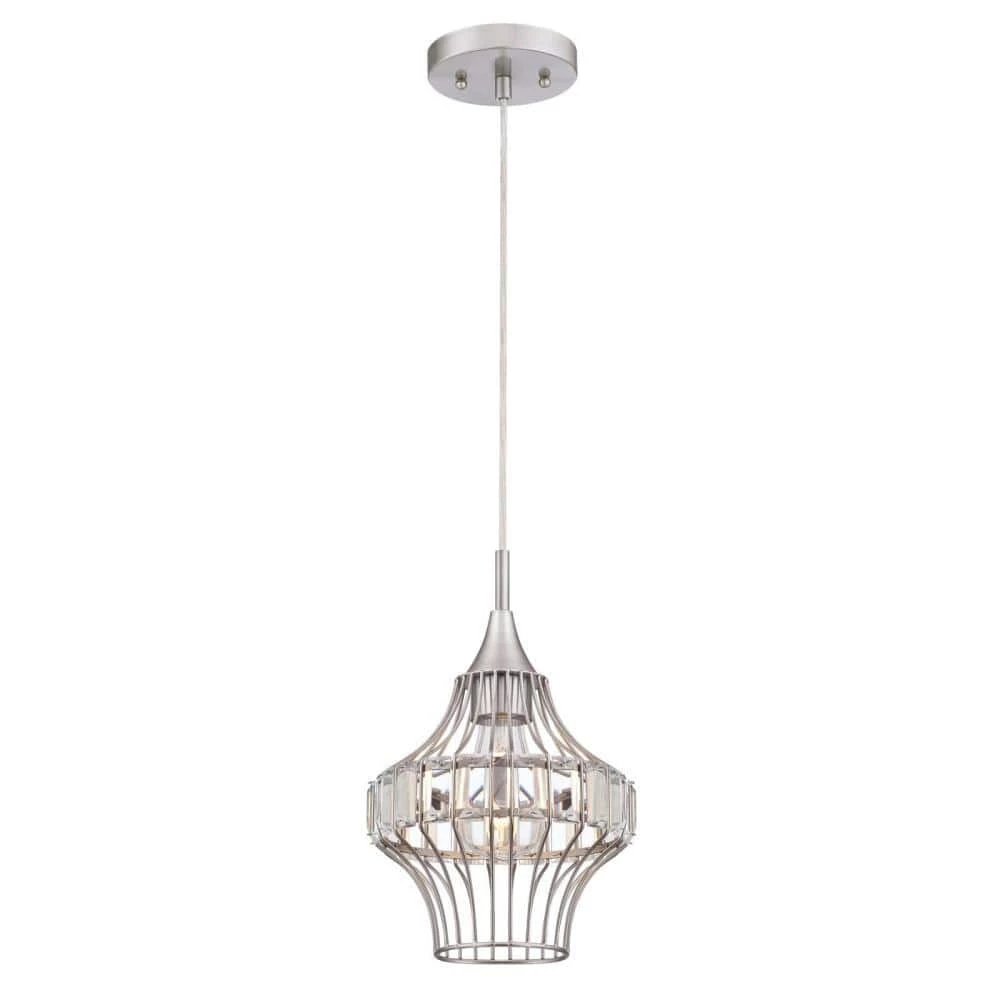 Shannon 1-Light Brushed Nickel Mini Pendant with Crystal Prism Cage Shade by Westinghouse 1 Shannon 1-Light Brushed Nickel Mini Pendant with Crystal Prism Cage Shade by Westinghouse