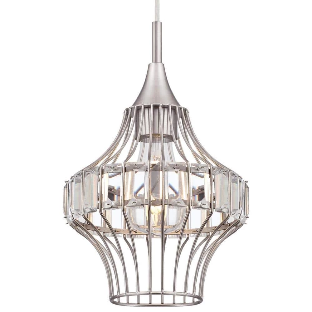 Shannon 1-Light Brushed Nickel Mini Pendant with Crystal Prism Cage Shade by Westinghouse 3 Shannon 1-Light Brushed Nickel Mini Pendant with Crystal Prism Cage Shade by Westinghouse - Image 3
