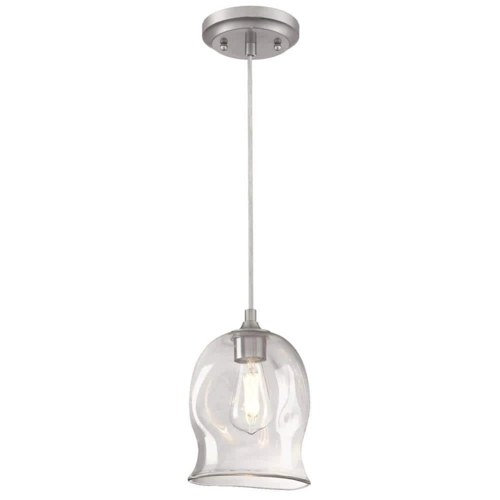1-Light Brushed Nickel Mini Pendant with Clear Glass Shade by Westinghouse 1 1-Light Brushed Nickel Mini Pendant with Clear Glass Shade by Westinghouse