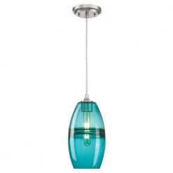 Soren 1-Light Brushed Nickel Mini Pendant with Turquoise Glass Shade by Westinghouse -Westinghouse Shop brushed nickel westinghouse pendant lights 6366300 4f 1000