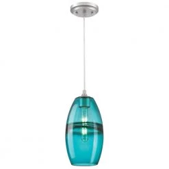 Soren 1-Light Brushed Nickel Mini Pendant with Turquoise Glass Shade by Westinghouse
