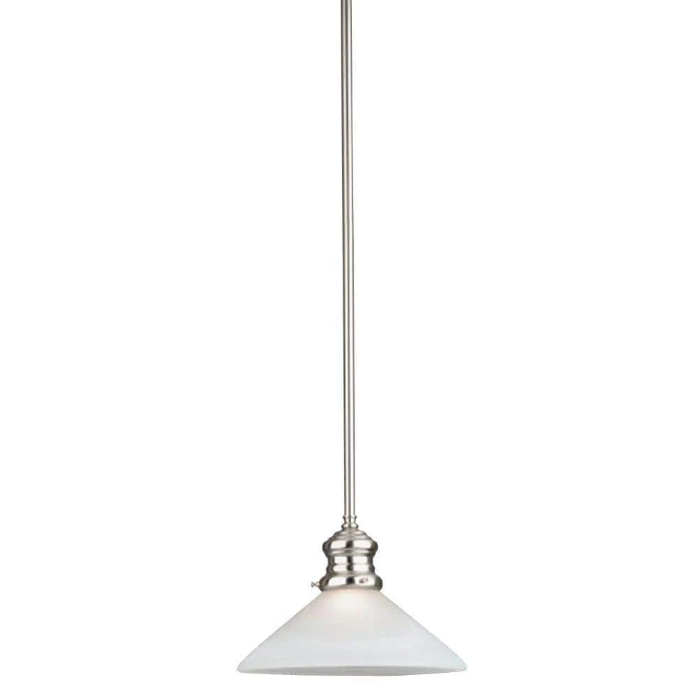 1-Light Brushed Nickel Mini Pendant with Frosted White Alabaster Glass Shade by Westinghouse 1 1-Light Brushed Nickel Mini Pendant with Frosted White Alabaster Glass Shade by Westinghouse