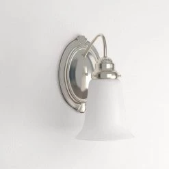 1-Light Brushed Nickel Interior Wall Fixture with White Opal Glass by Westinghouse 9 1-Light Brushed Nickel Interior Wall Fixture with White Opal Glass by Westinghouse -Westinghouse Shop brushed nickel westinghouse vanity lighting 6649600 31 1000