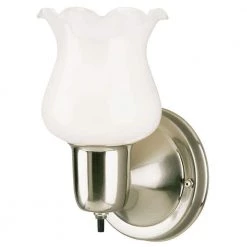 1-Light Brushed Nickel Interior Wall Fixture with On/Off Switch and White Opal Glass by Westinghouse