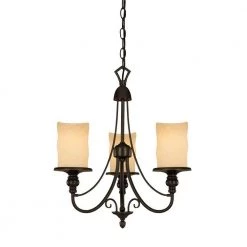 3-Light Burnished Bronze Patina Interior Chandelier with Burnt Scavo Glass by Westinghouse