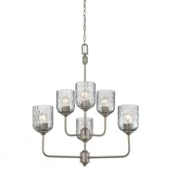 Basset 6-Light Dark Pewter Chandelier with Smoke Grey Hammered Glass Shades by Westinghouse
