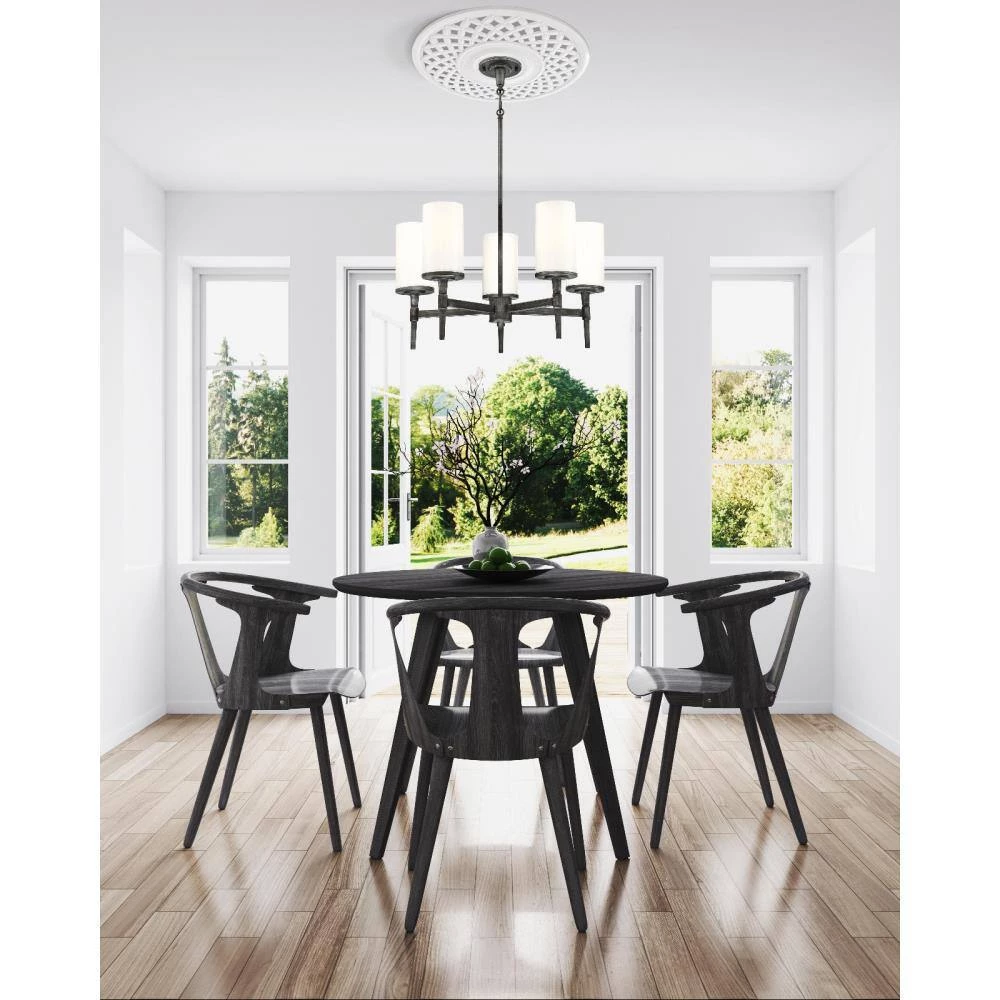 Courtfield 5-Light Distressed Aluminum Chandelier with White Opal Glass Shades by Westinghouse 4 Courtfield 5-Light Distressed Aluminum Chandelier with White Opal Glass Shades by Westinghouse - Image 4