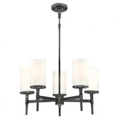 Courtfield 5-Light Distressed Aluminum Chandelier with White Opal Glass Shades by Westinghouse