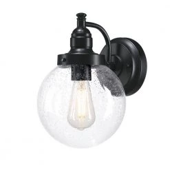 Eddystone 1-Light Matte Black Outdoor Wall Mount Sconce with Clear Seeded Glass by Westinghouse