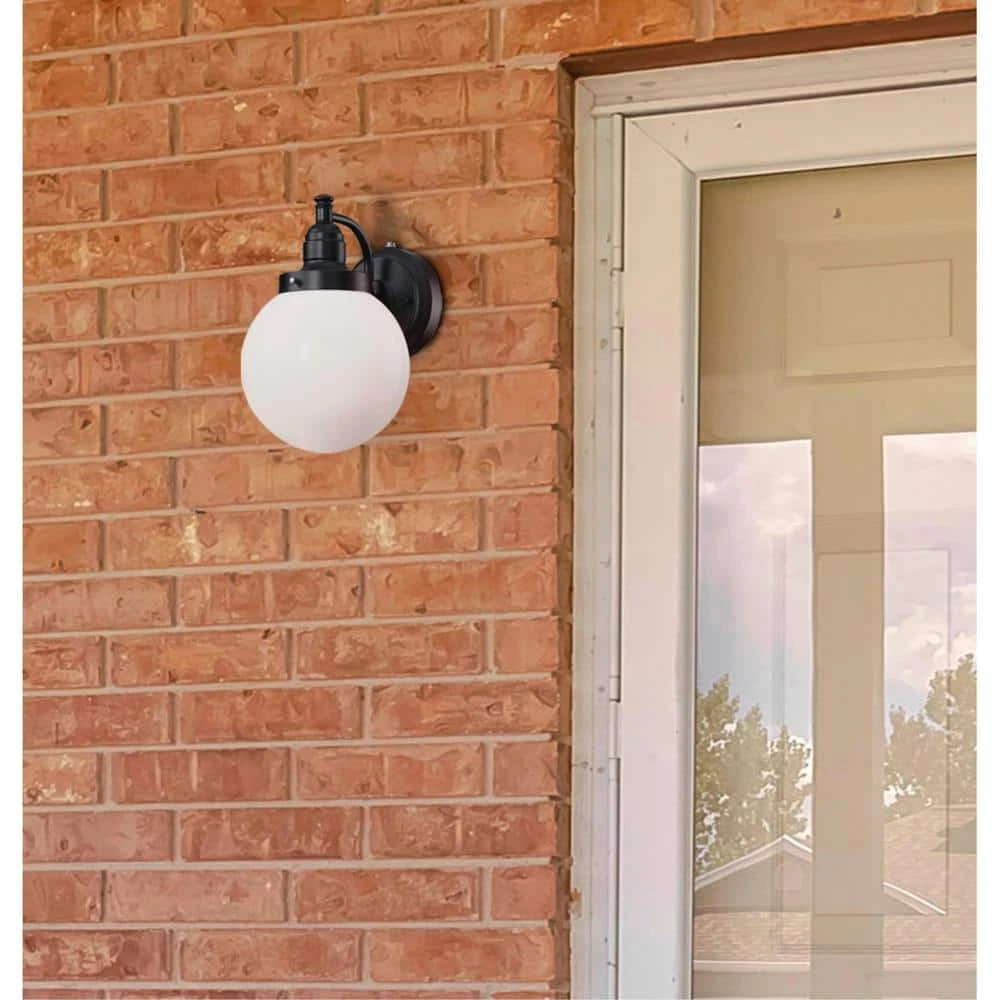 Eddystone 1-Light Matte Black Outdoor Wall Mount Sconce with White Opal Glass, Dusk to Dawn Sensor by Westinghouse 2 Eddystone 1-Light Matte Black Outdoor Wall Mount Sconce with White Opal Glass, Dusk to Dawn Sensor by Westinghouse - Image 2