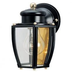 1-Light Matte Black Steel Exterior Wall Lantern Sconce with Clear Curved Glass Panels by Westinghouse