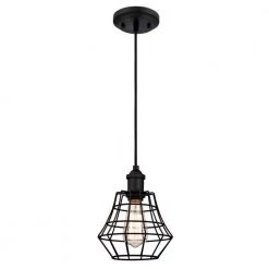 Nathaniel 1-Light Matte Black Mini Pendant with Cage Shade by Westinghouse
