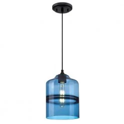 Soren 1-Light Matte Black Mini Pendant with Sapphire Glass Shade by Westinghouse