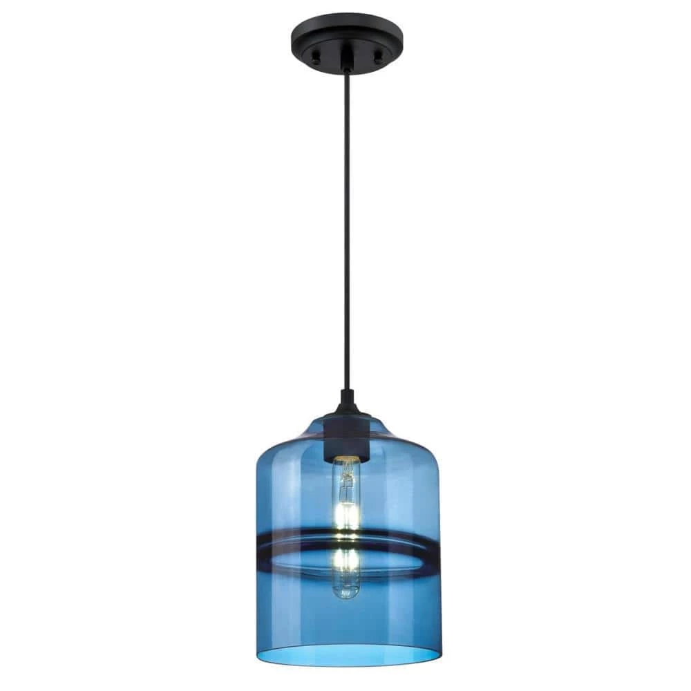 Soren 1-Light Matte Black Mini Pendant with Sapphire Glass Shade by Westinghouse 1 Soren 1-Light Matte Black Mini Pendant with Sapphire Glass Shade by Westinghouse