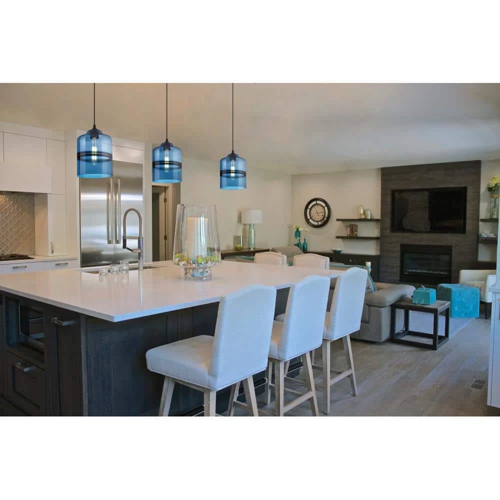 Soren 1-Light Matte Black Mini Pendant with Sapphire Glass Shade by Westinghouse 2 Soren 1-Light Matte Black Mini Pendant with Sapphire Glass Shade by Westinghouse - Image 2