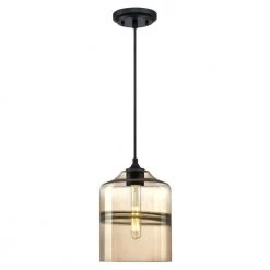 Soren 1-Light Matte Black Mini Pendant with Ash Glass Shade by Westinghouse -Westinghouse Shop matte black westinghouse pendant lights 6366700 4f 1000