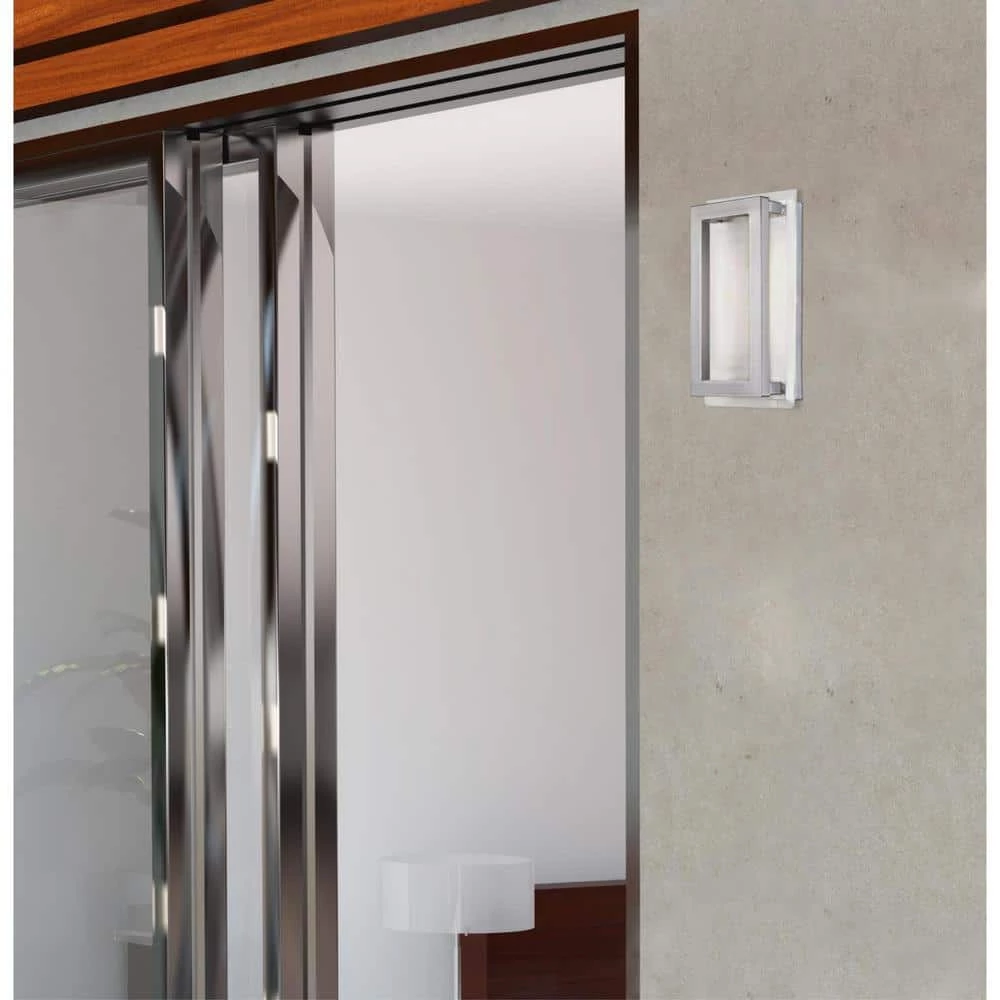 Matthew 1-Light Nickel Luster LED Outdoor Dimmable Wall Sconce Light with Frosted Waffle Glass by Westinghouse 7 Matthew 1-Light Nickel Luster LED Outdoor Dimmable Wall Sconce Light with Frosted Waffle Glass by Westinghouse - Image 7