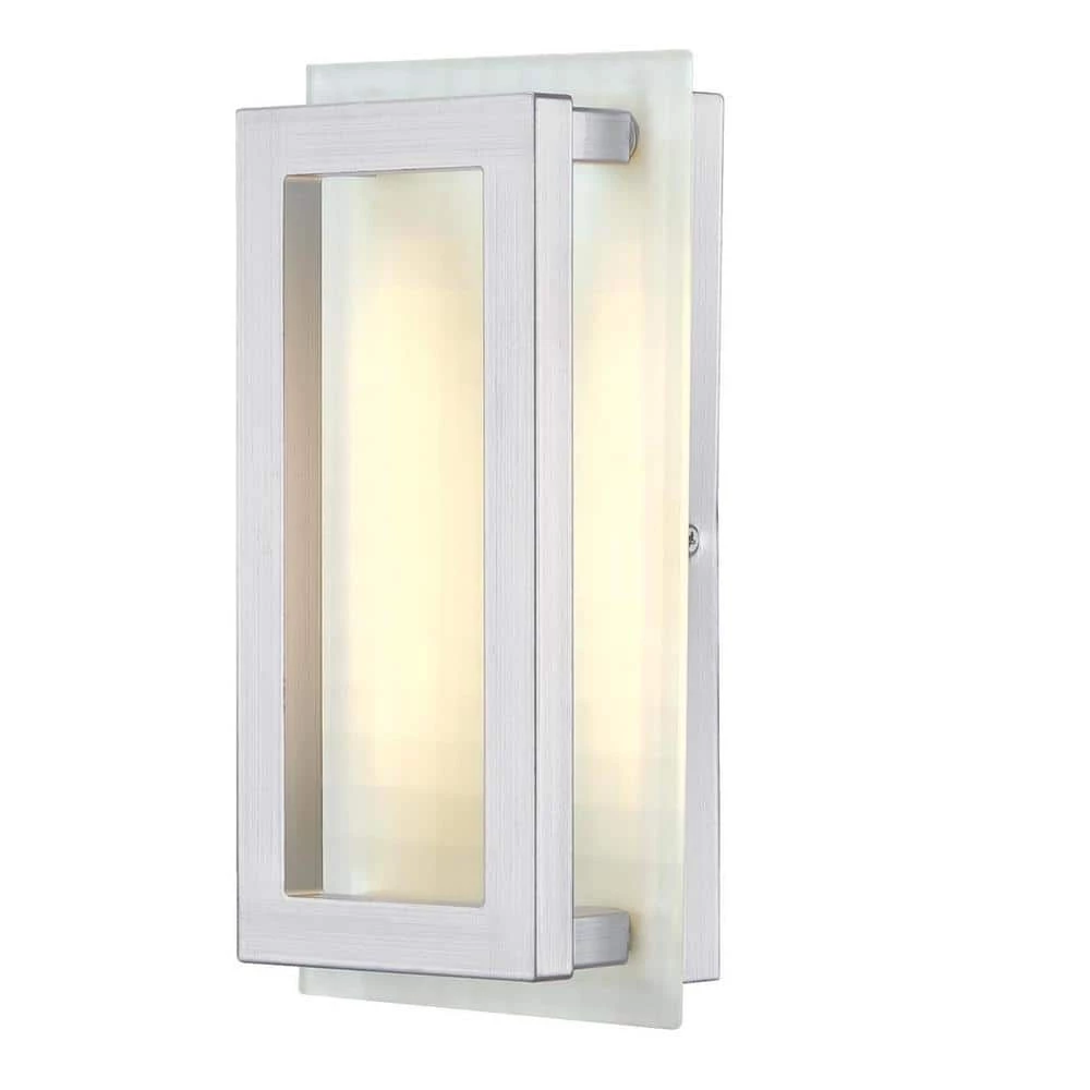 Matthew 1-Light Nickel Luster LED Outdoor Dimmable Wall Sconce Light with Frosted Waffle Glass by Westinghouse 1 Matthew 1-Light Nickel Luster LED Outdoor Dimmable Wall Sconce Light with Frosted Waffle Glass by Westinghouse