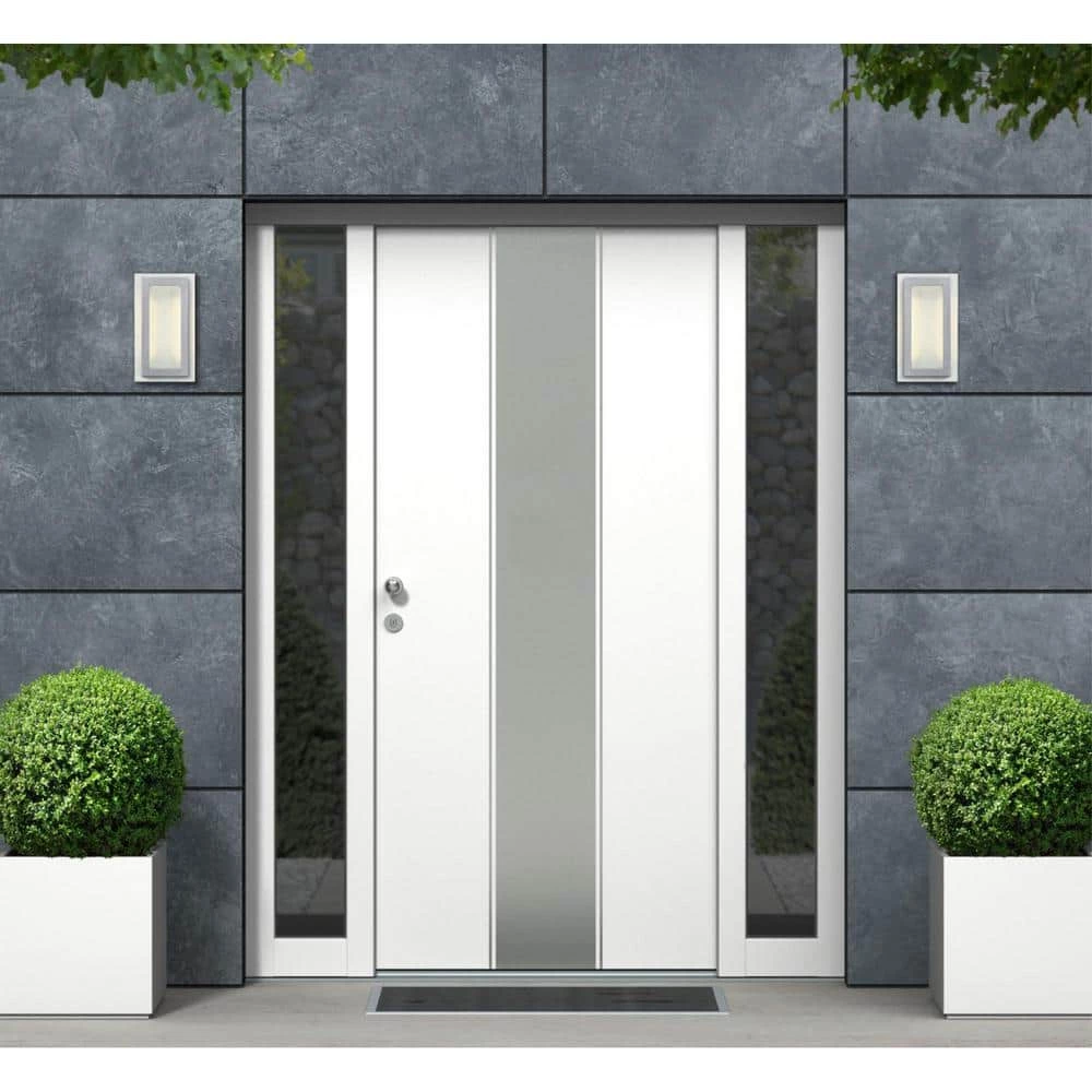 Matthew 1-Light Nickel Luster LED Outdoor Dimmable Wall Sconce Light with Frosted Waffle Glass by Westinghouse 2 Matthew 1-Light Nickel Luster LED Outdoor Dimmable Wall Sconce Light with Frosted Waffle Glass by Westinghouse - Image 2