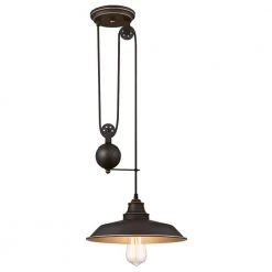 Iron Hill 1-Light Oil Rubbed Bronze with Highlights Pulley Pendant by Westinghouse