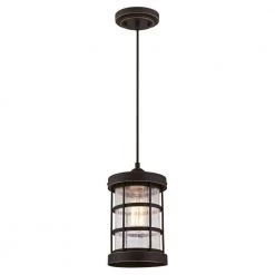 Barkley 1-Light Oil Rubbed Bronze with Highlights Mini Pendant with Clear Crackle Glass Shade by Westinghouse