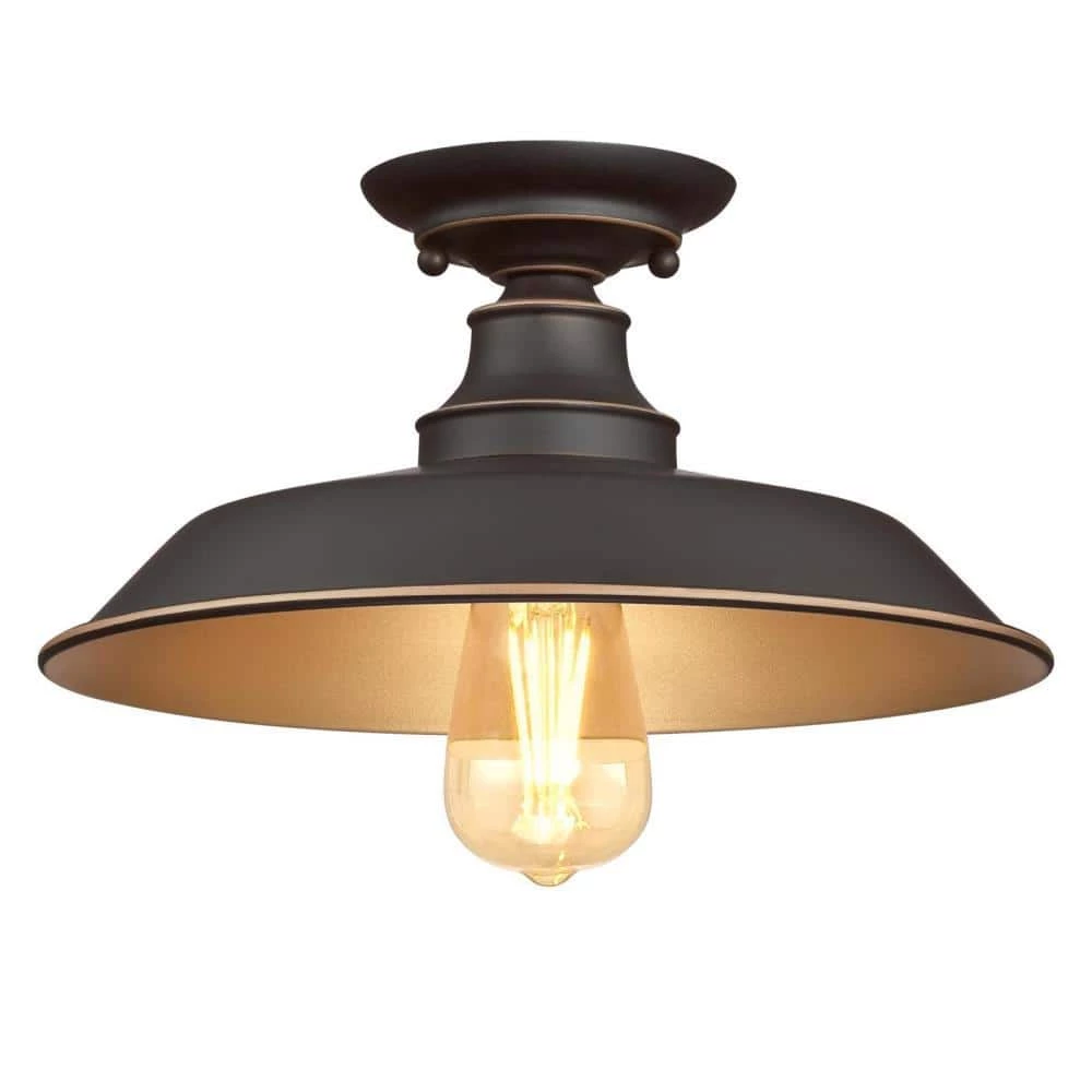 Iron Hill 12 in. 1-Light Oil Rubbed Bronze with Highlights Semi-Flush Mount by Westinghouse 1 Iron Hill 12 in. 1-Light Oil Rubbed Bronze with Highlights Semi-Flush Mount by Westinghouse
