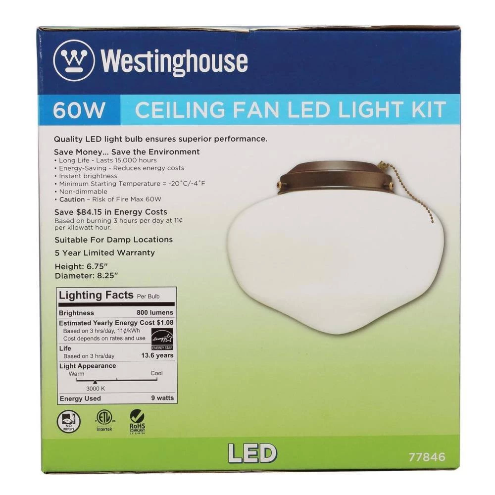 1-Light LED Schoolhouse Ceiling Fan Light Kit by Westinghouse 4 1-Light LED Schoolhouse Ceiling Fan Light Kit by Westinghouse - Image 4