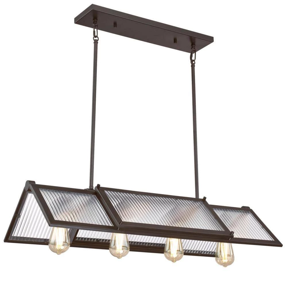 Finn 4-Light Oil Rubbed Bronze Chandelier with Clear Ribbed Glass Shades by Westinghouse 6 Finn 4-Light Oil Rubbed Bronze Chandelier with Clear Ribbed Glass Shades by Westinghouse - Image 6