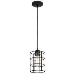 1-Light Oil Rubbed Bronze Adjustable Mini Pendant with Metal Cage Shade by Westinghouse